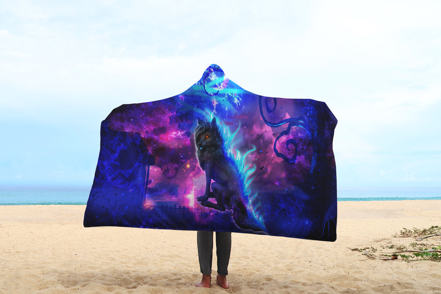 Wolf Blanket - Galaxy Wolf Hooded Blanket